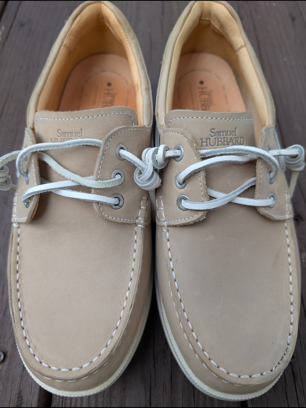Samuel Hubbard "New Endeavor" Boat Shoes — Driftwood Natural Nubuck, Size 10M